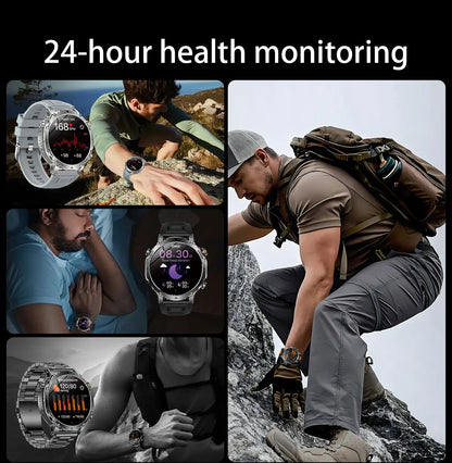 2026 New Military 1400mAh Battery Smart Watch Men Outdoor Flashlight 10ATM Waterproof Heart Rate Bluetooth Call Sports Bracelets