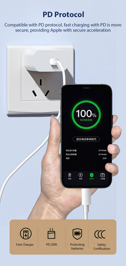30W PD Fast Charger For iPhone 12 13 14 15 16 17 Pro Max Plus USB C To Lightning Quick Charging Cable Type C To C Power Adapter