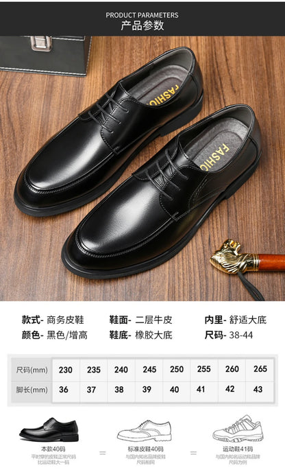 Mens Black Genuine Leather Lace Up Chunky Platform Oxfords Formal Business Office Groom Wedding Daily Wear Shoes Fashion Simple