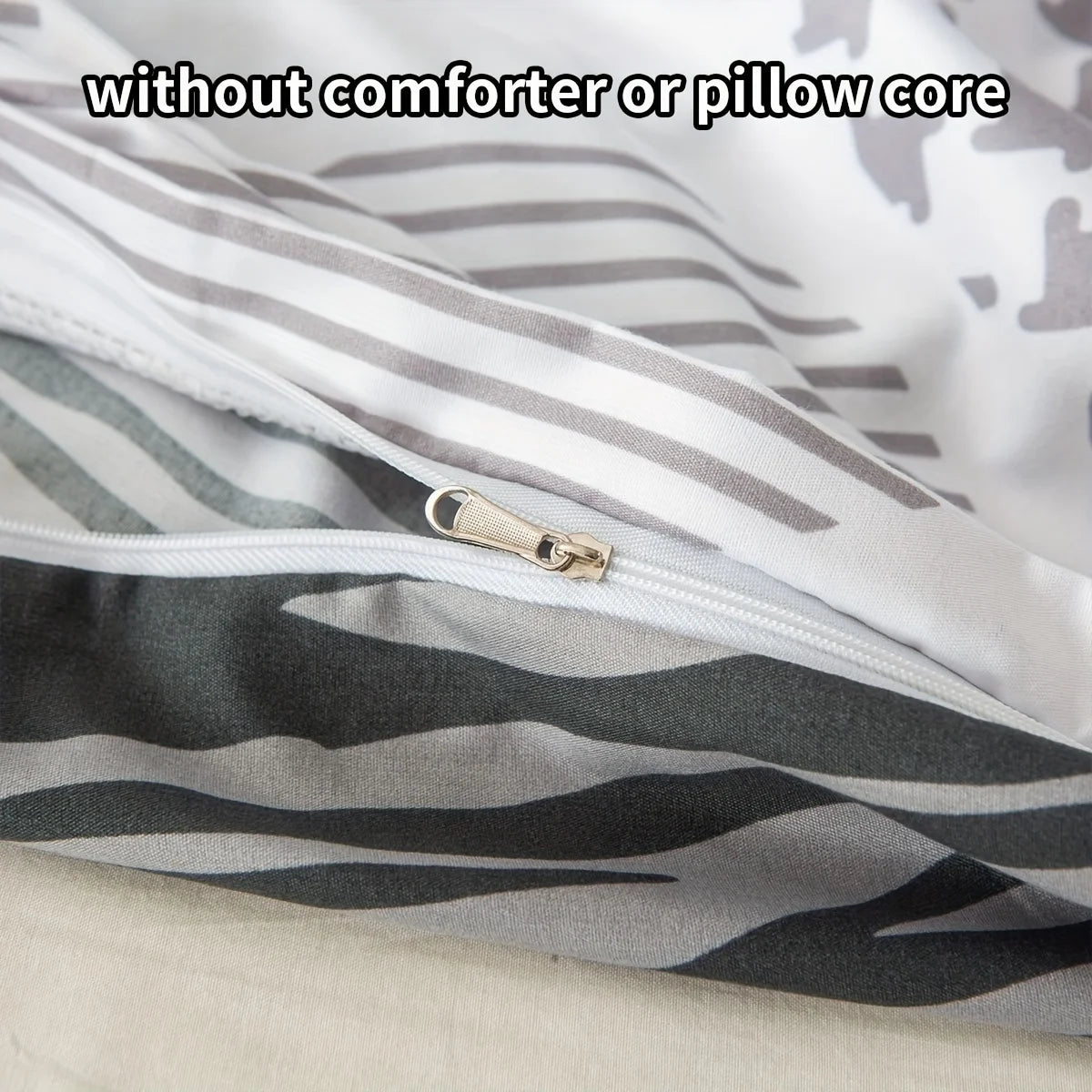 Gray and White Heart-Shaped Leopard Print Three-Piece Quilt Cover Set, Skin-Friendly and Breathable Bedding, Suitable for All Seasons