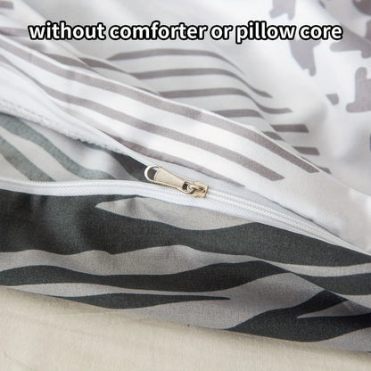 Gray and White Heart-Shaped Leopard Print Three-Piece Quilt Cover Set, Skin-Friendly and Breathable Bedding, Suitable for All Seasons