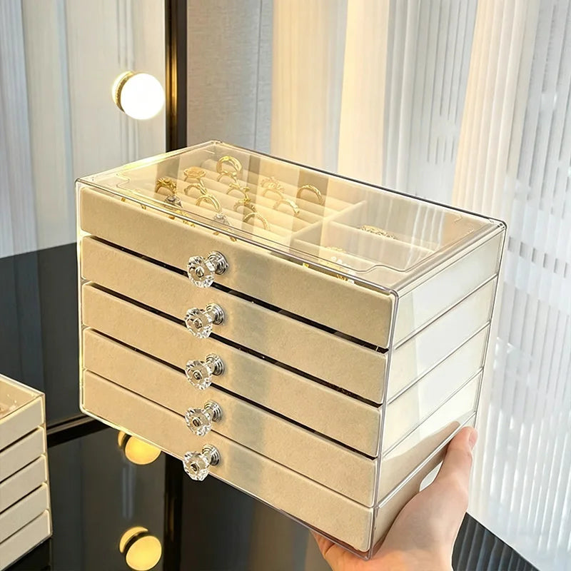 5 Layers Desktop Jewelry Drawer Large Capacity Earrings Ring Necklace Storage Organizer Display Stand