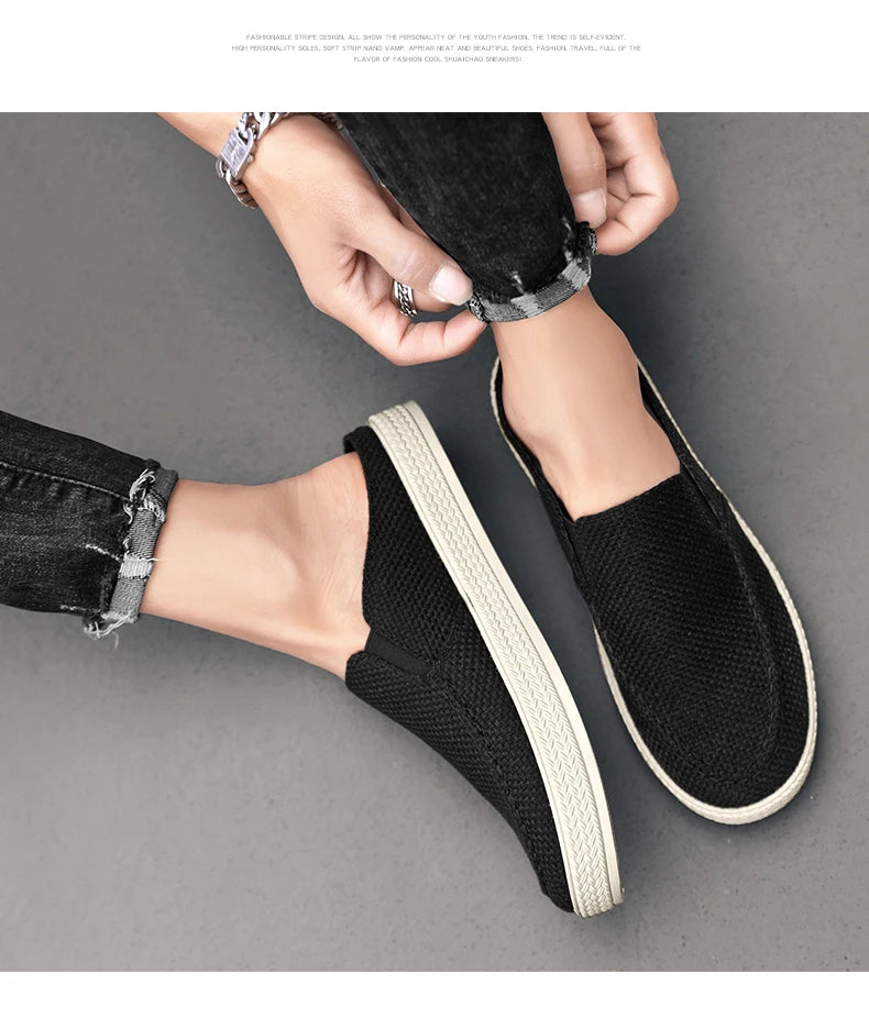 Men's canvas slippers summer new breathable outdoor soft-sole casual slippers party sandals Joker tide half slippers cloth shoes