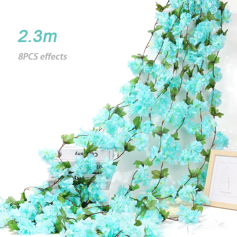 8pcs 1.8M Artificial Cherry Blossom Flower Vines Faux Flowers Outdoors Hanging Silk Flowers Garland for Wedding Party Home Decor