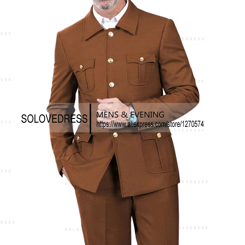 2 Pieces  4 Real Pockets Single Breasted  Slim Fit  Men's Formal Suits Groomsmen Wedding Tailored Fit (Blazer+Pants)