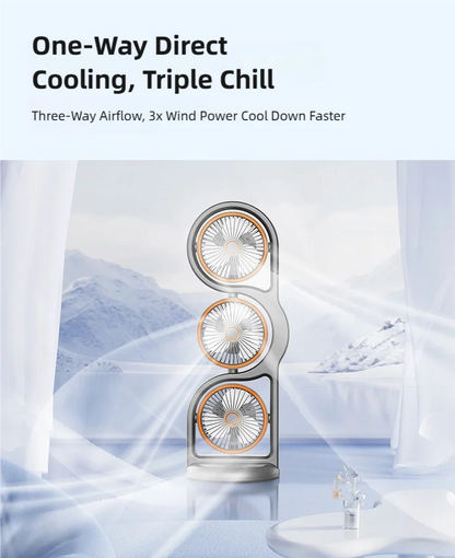 TINSOL New Portable USB Rechargeable Three-Head Fan – 360° Circulation, 5-Speed Wind, Dormitory and Outdoor Desktop Fan