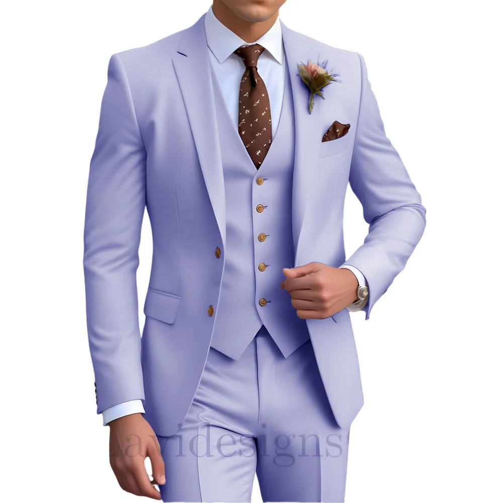 Elegant Men's Wedding Tuxedo Slim Blazer Pants Vest Three-piece Suit XS-5XL Custom Youth Suit 2025 New Style Suit
