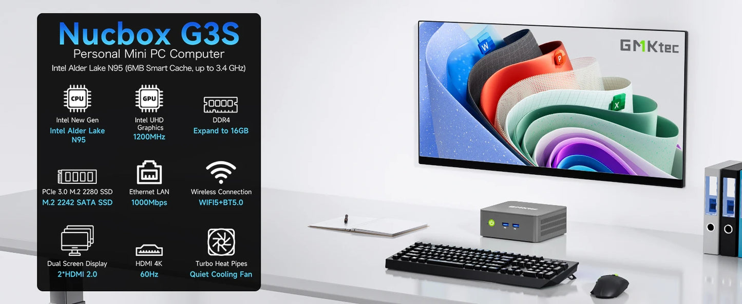 GMKtec G3S Mini PC Intel Alder Lake N95 Windows 11 Pro Mini PC 8GB DDR4 128/256GB PCIe M.2 SSD WiFi 5 BT5.0 Desktop Computer