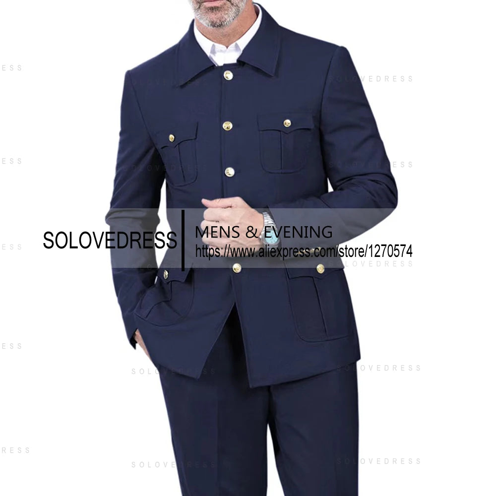 2 Pieces  4 Real Pockets Single Breasted  Slim Fit  Men's Formal Suits Groomsmen Wedding Tailored Fit (Blazer+Pants)