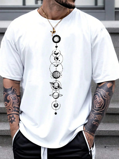 Space Planet Print Round-neck Men Women Pure Cotton Short Sleeve Street Casual Trendy Sport Loose T-shirt Summer Shirt Clothing