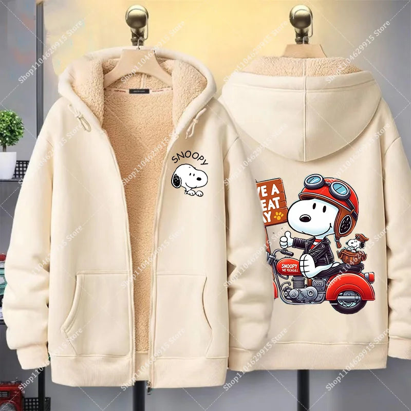 Snoopys Jacket Autumn Winter Cartoon Anime Coats Thickened Fleece Warm Hooded Men Women Couple Hooded Sweatshirt Birthday Gift