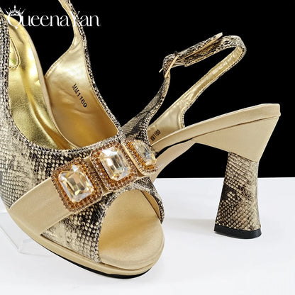 2025 Elegant Green Peep-Toe Women Heel Pumps for Italian Matching Party Shoes and Bags Set for Parties with Diamond Accents