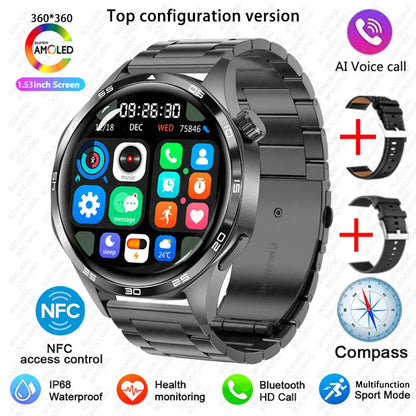 BOXUXING 2026 New Smart Watch Men Watch 5 Pro AMOLED HD Screen Bluetooth Call GPS Trajectory NFC Heart Rate Compass SmartWatches