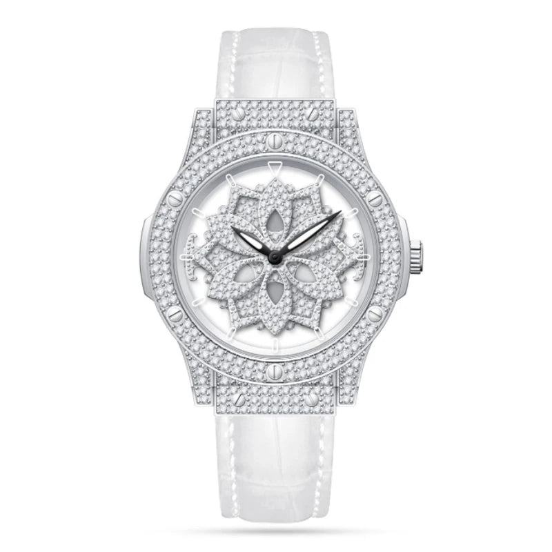 Popular women's watch with fashionable large dial, pentagram waterproof watch for girls, snowflake rotating hollow women's watch