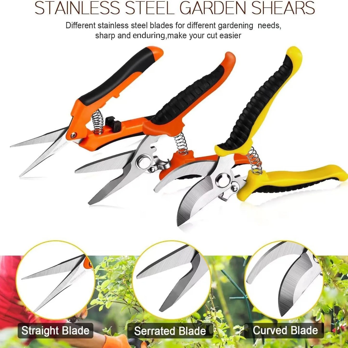 3Pack Stainless Steel Pruning Shears Garden Shears Garden Clippers With Oxford Storage Bag Gardening Tools Scissors