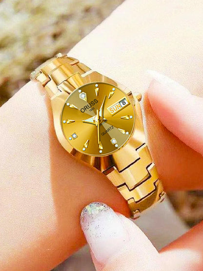 ORUSS Hot Brand Ladies' Watch High Quality Stainless Steel  Waterproof Luminous Pointer Week Calendar Eleganc Women Quartz Watch