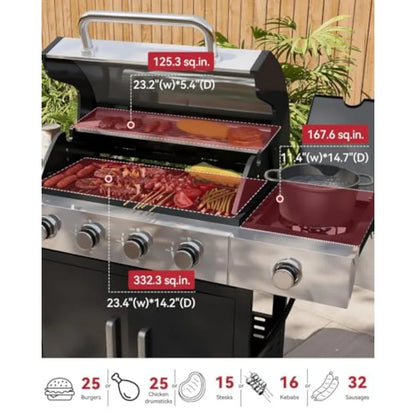 4-Burner Propane Grill with Side Burner 49000 BTU Gas Grill Stainless Steel Outdoor Grill with Cast Iron Grates and Side Tables