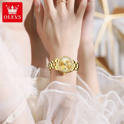 OLEVS 7003 Women Automatic Watch Waterproof Luminous Calendar Mechanical Ladies Wristwatch Steel Strap Luxury Watch Women