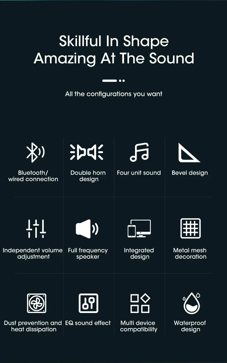Wireless Soundbar for TV, Desk Audio Player & Home Theater Speaker for Movies, Music, Sports, Apartment & Living Room Use