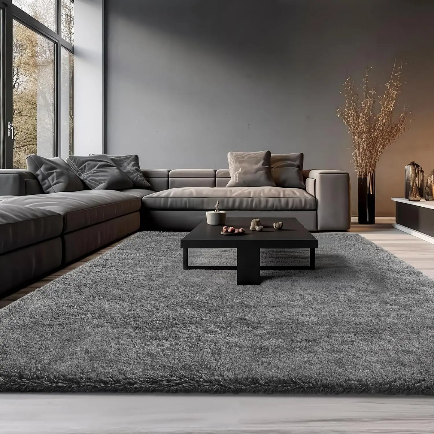 Area Rugs 9x12 Living Room, Large Grey Bedroom Carpet, Big Shag Indoor Thick Soft Rug, Fluffy Carpets for Home Decor Aesthetic