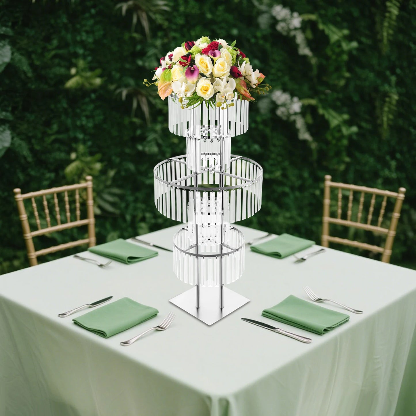 5 Tiers Wedding Centerpieces Flower Stand, 110cm Acrylic Crystal Flower Vase Rack Floor Table Decor Display Holder, Gold/Silver