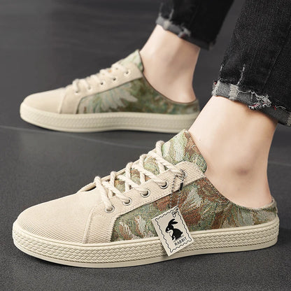Men's canvas slippers summer new breathable outdoor soft-sole casual slippers party sandals Joker tide half slippers cloth shoes