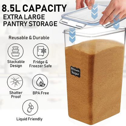 2Pcs Large Airtight Food Storage Containers Pantry 8.7L For Cereal Flour Sugar Pantry Organization