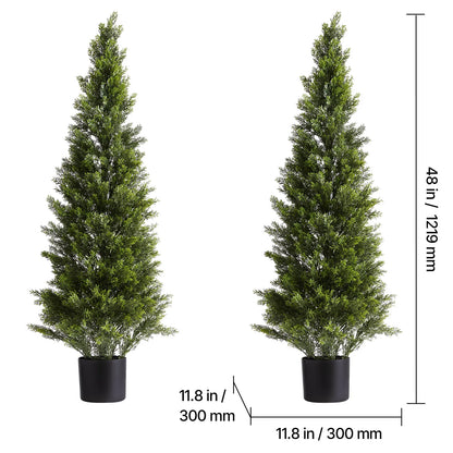 SucceBuy Artificial Topiary Cedar Trees 36/48in 2 Set Faux Pine Shrubs Plants Fake Silk Tree Easy Assembly for Decor Christmas