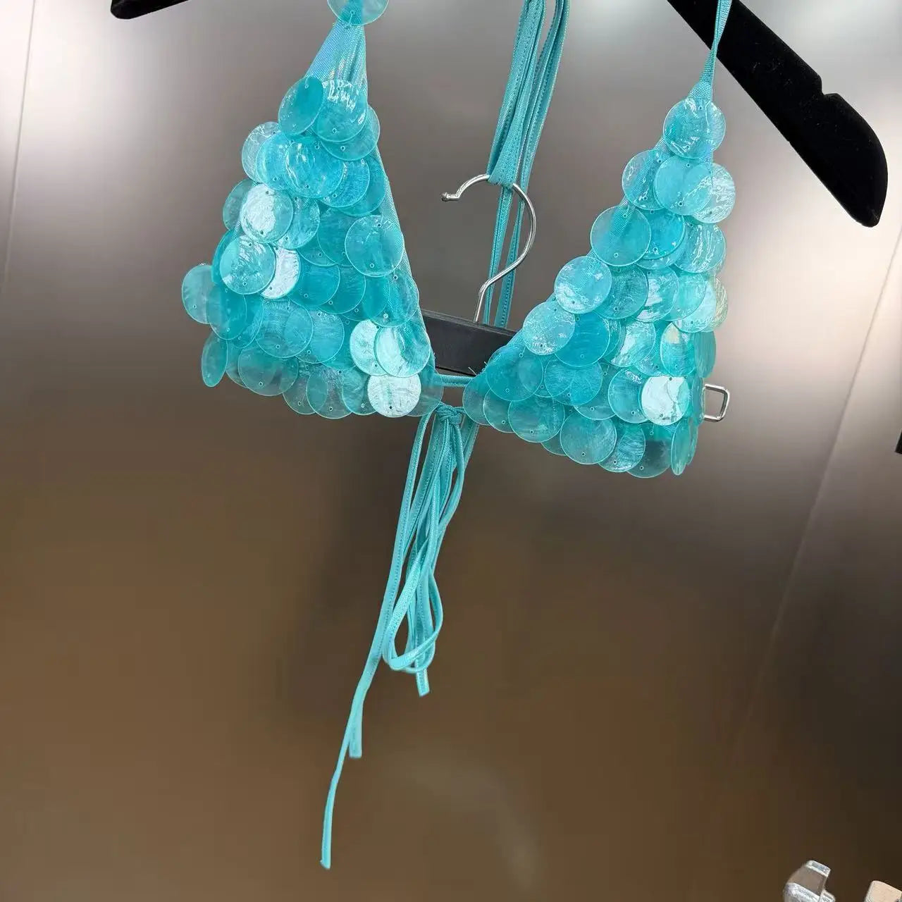 New Luxury Sequin Decorated Tie Bikini Two-Piece Swimsuit for Women Vacation Sexy Bikini Set