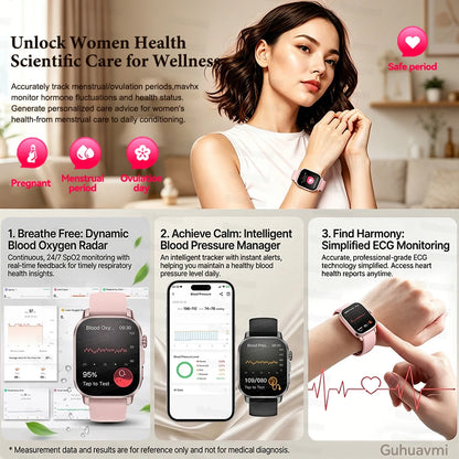 New Professional Health Watch Blood Pressure 2.01"AMOLED Screen Uric Acid Blood Lipids Flashlight Care Smart Watches for Women