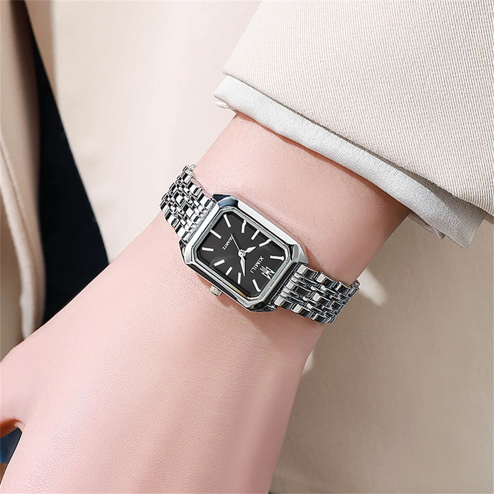 Luxury 2025 New Ladies Quartz Watch Fashion Simple Square Gold Women's Stainless Steel Clock Commercial Wristwatches Gifts