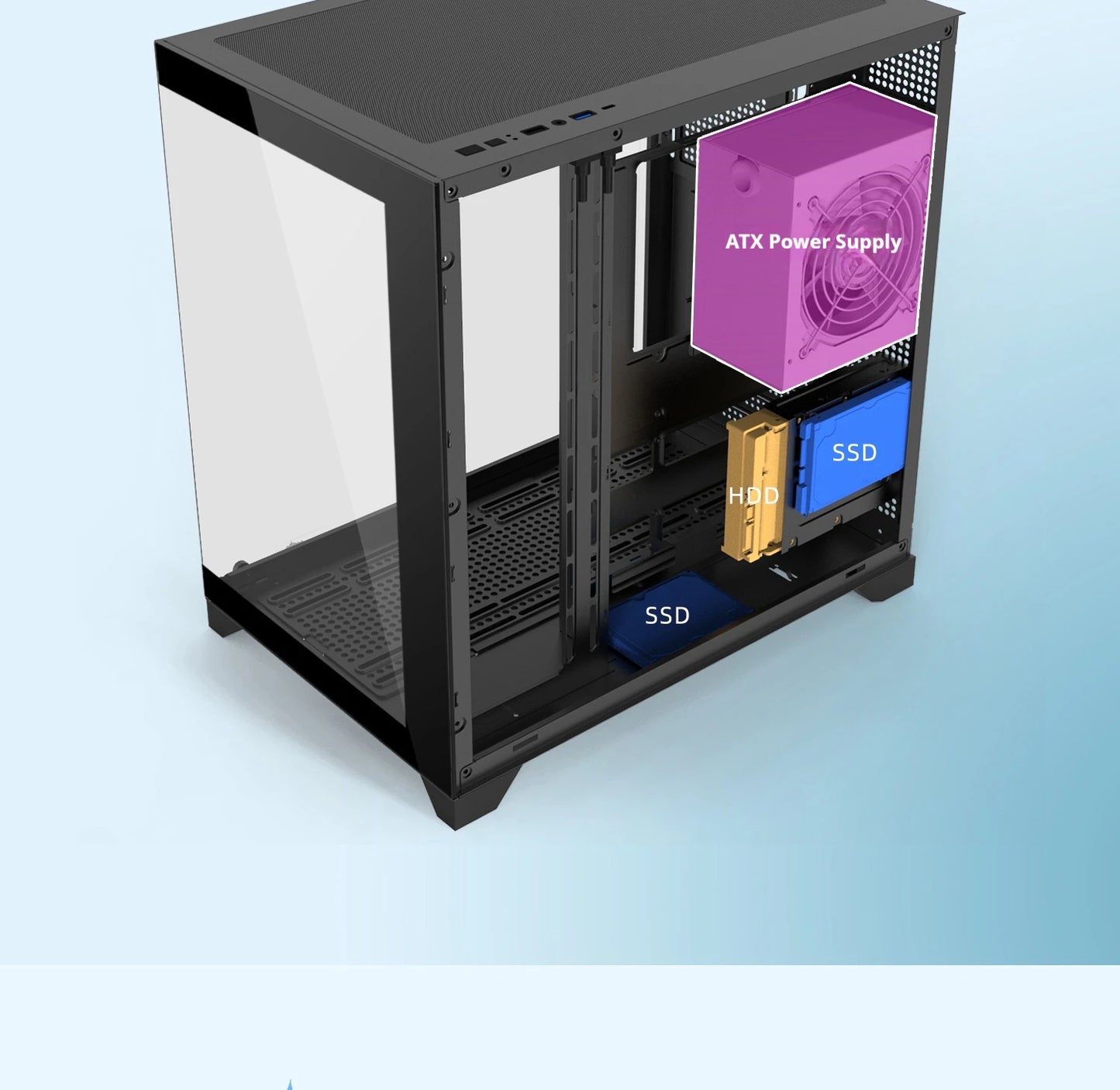 Power train Dreamland PRO PC gaming case ATX MATX ITX motherboard 360water-cooled Sea view room Double-sided glass computer case