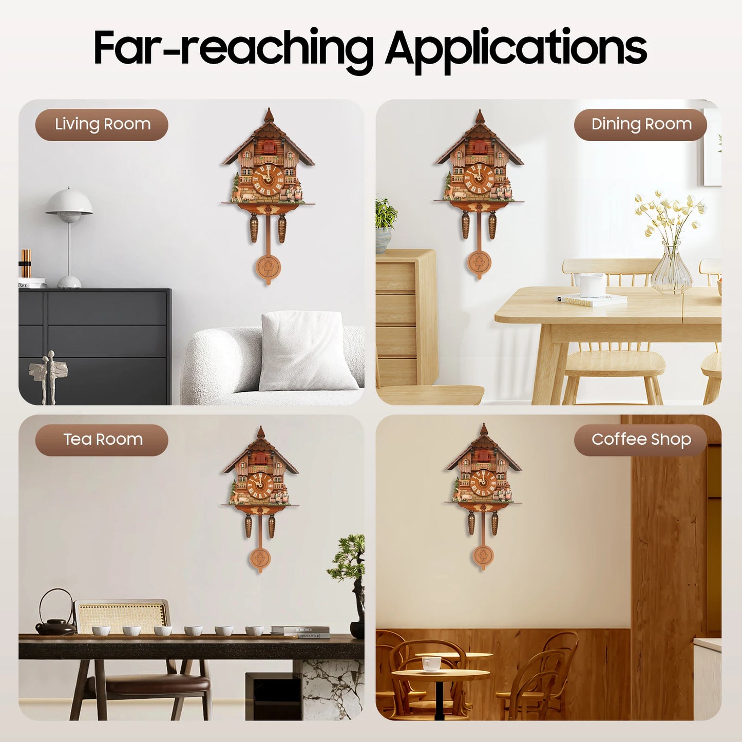 Wall Mount Clock Cuckoo Clock, Wood Cuckoo-Clock, 7:00-21:00 Chime Time 25*10*50cm Pointers+Time Scales Display
