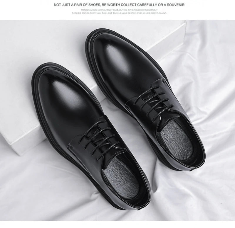Mens Black Leather Shoes Autumn British Style Formal Business Footwear Low Top Commute Style Dress Shoes For Suits