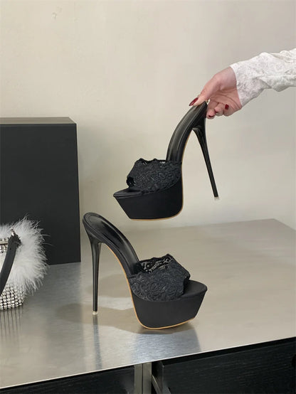 Hlieny Street Style Summer Open Toe Platform Women Slippers Fashion Thin High Heels Sandals Ladies Banquet Nightclub Party Shoes