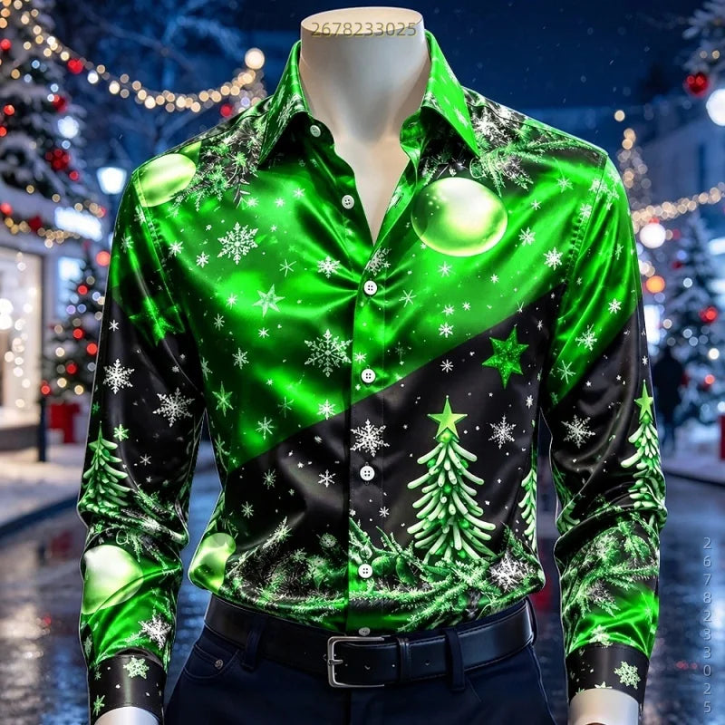 Men's Christmas Tree & Snowflake Shirt — view 14