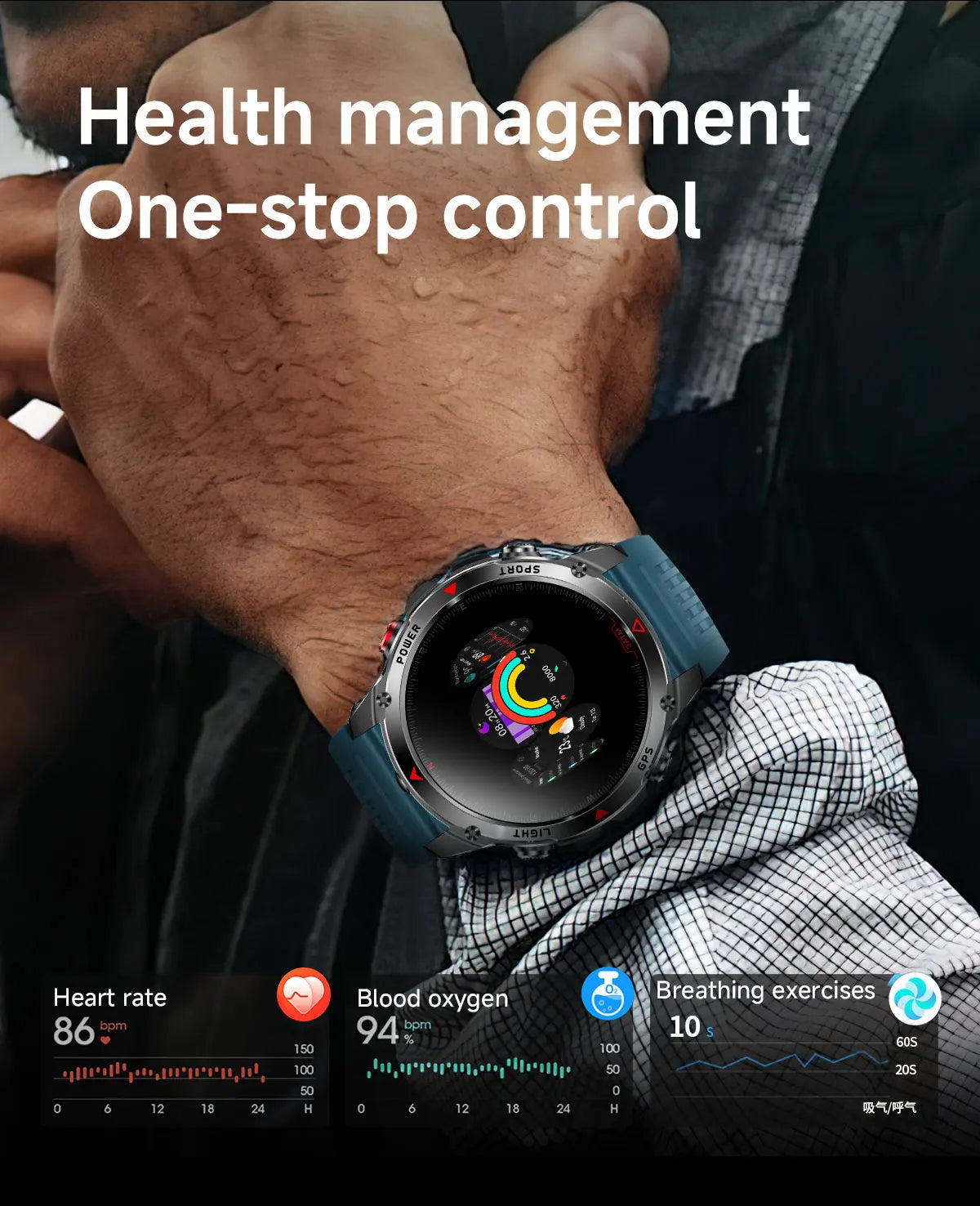 HT37 T-Rex 3 Pro Military GPS Smart Watch Waterproof Dual-band GNSS Compass Altimeter Swim 170 Sports Mode Watch with Flashlight