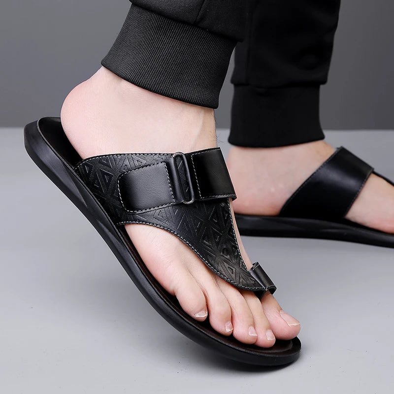 Men's Summer Sandals Breathable Fashion Simple Toe-Thru Soft Flat Bottom Beach Shoes Comfortable Classic Slippers-2502
