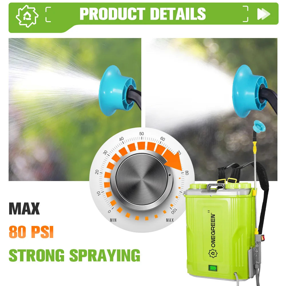 ONEGREEN 20L High Capacity Rechargeable Electric Sprayer Lawn Garden Spraying Irrigation Power Tools For Makita 18V Battery Pin