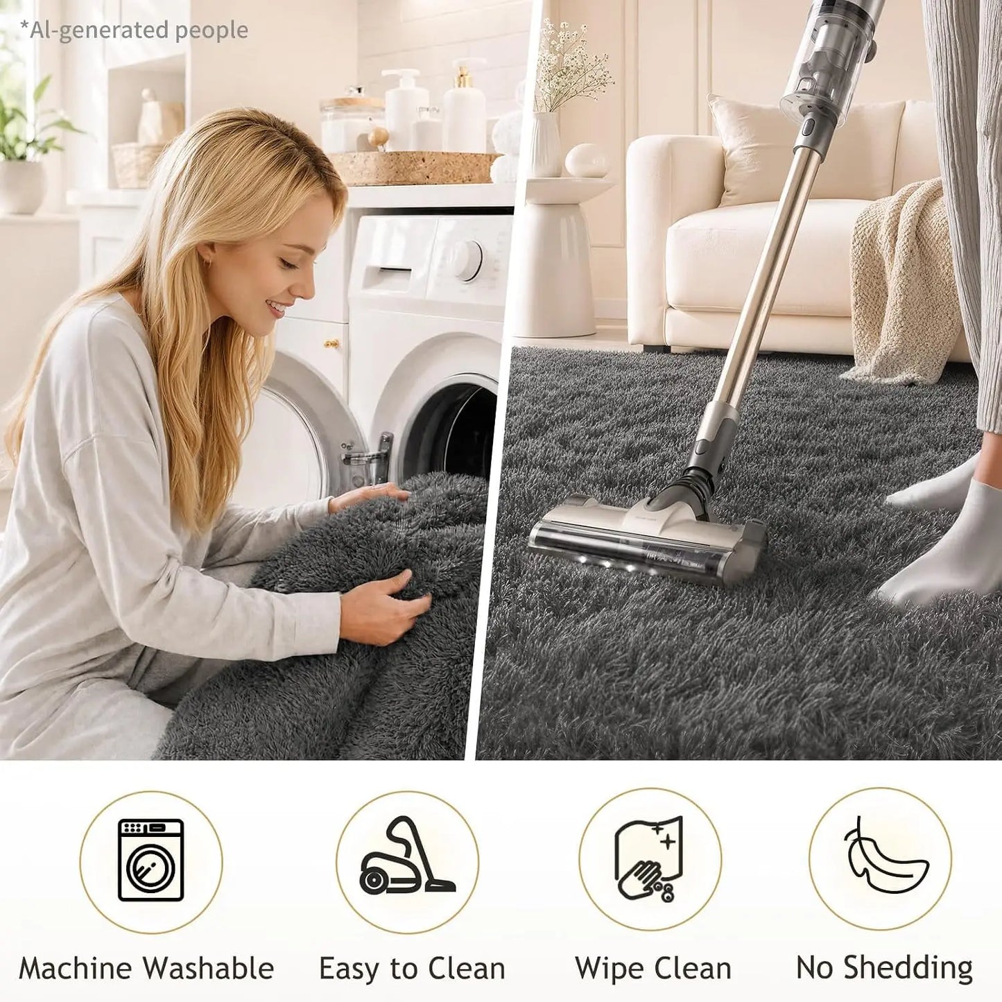 Area Rugs 9x12 Living Room, Large Grey Bedroom Carpet, Big Shag Indoor Thick Soft Rug, Fluffy Carpets for Home Decor Aesthetic