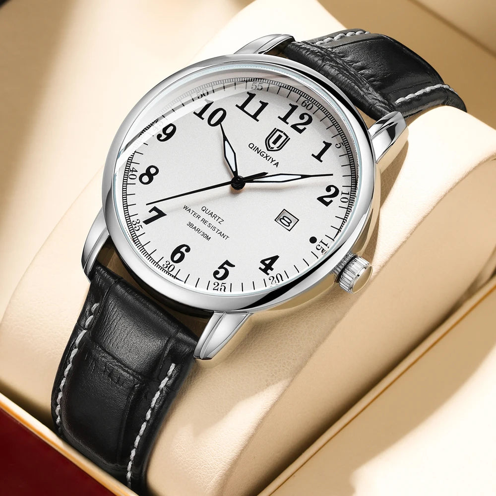 QINGXIYA Classic Business Watch  Men Calendar Quartz Watches Top Brand Luxury Leather Waterproof Mens Watches Relogio Masculino