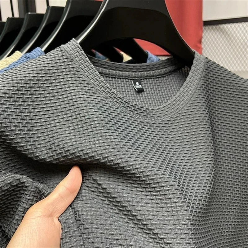 Ice Silk Mesh T-shirt Men's Short Sleeve Round Neck Tshirt Man Summer Half Sleeve Men Thin Solid Color Sports Tees Tops