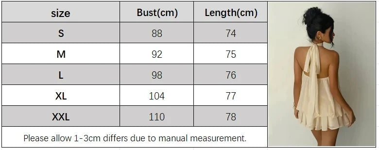 2026 Women's Elegant Halter Neck Sleeveless Ruffled Layered Chiffon Mini Dress Casual Summer Party Dress for Beach Vacation Y2K
