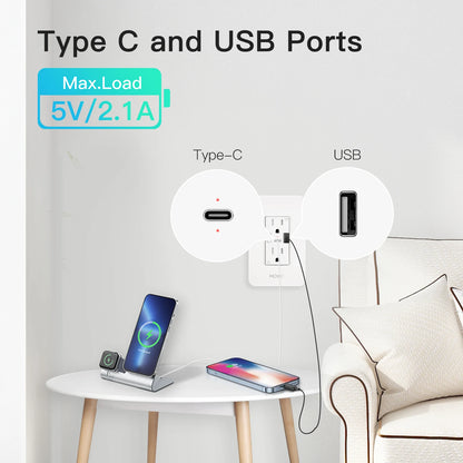 WiFi Smart Power Wall Socket with Type C And USB Dual Outlet Plug Power Outlets Support Alexa Google Home