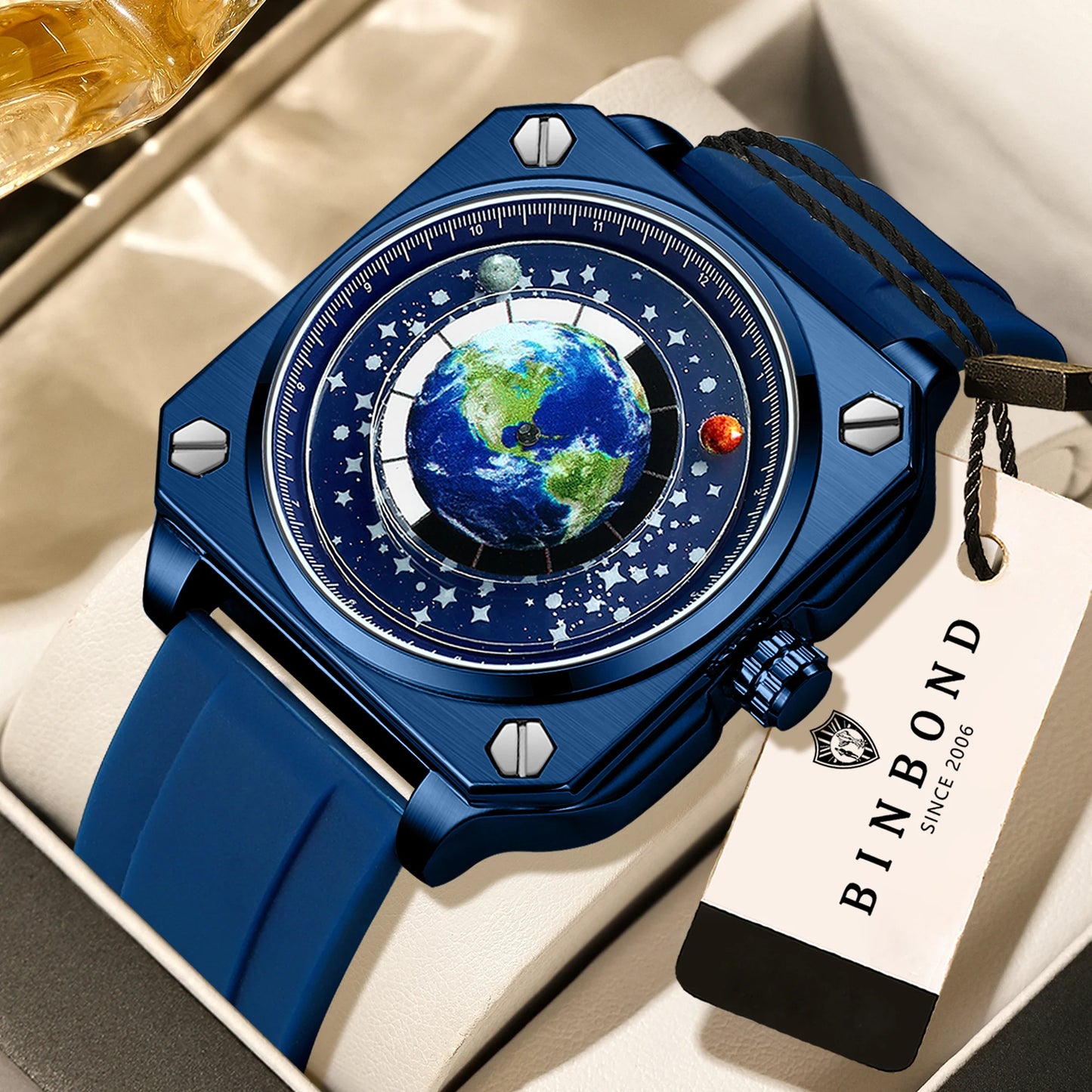 BINBOND Earth&Star Cool Quartz Wristwatches for Men Luminous Waterproof Precise Sports Men's Watch Durable Casual Reloj