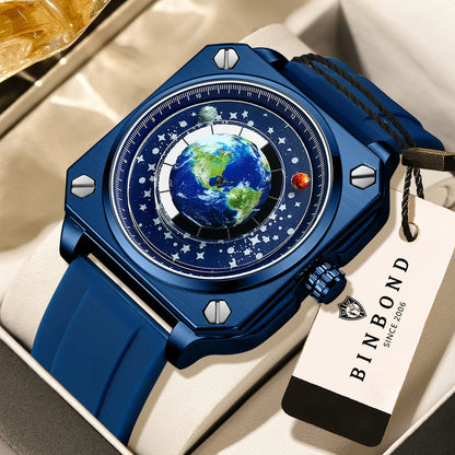 BINBOND Earth&Star Cool Quartz Wristwatches for Men Luminous Waterproof Precise Sports Men's Watch Durable Casual Reloj