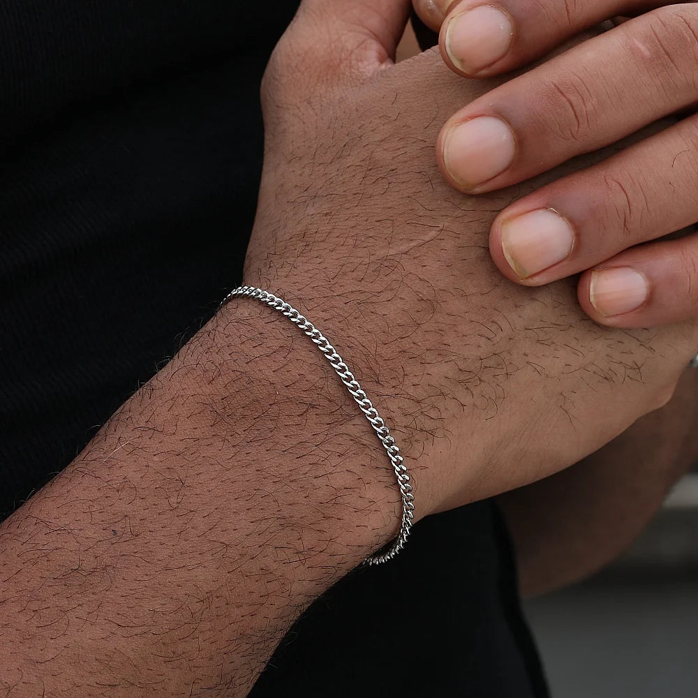 3mm Stainless Steel Cuban Chain Bracelet Men Gold Color Titanium Steel Bracelet Fashion Jewelry Trendy Bracelet For Women