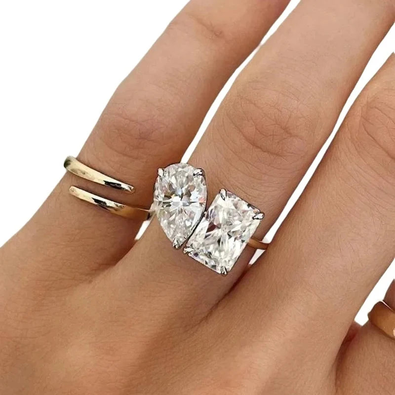 Certified 3.5CT 2 Stone Moissanite Ring For Woman 100% 925 Silver Luxury Designer Brand Wedding Lab Diamond Jewelry High Quality