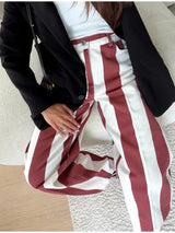 Striped Button-Front Curved-Leg Pants