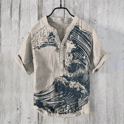 Spring and summer men's and women's shirts independent station casual Hawaiian style shirts men's tops 100% linen new hot sale